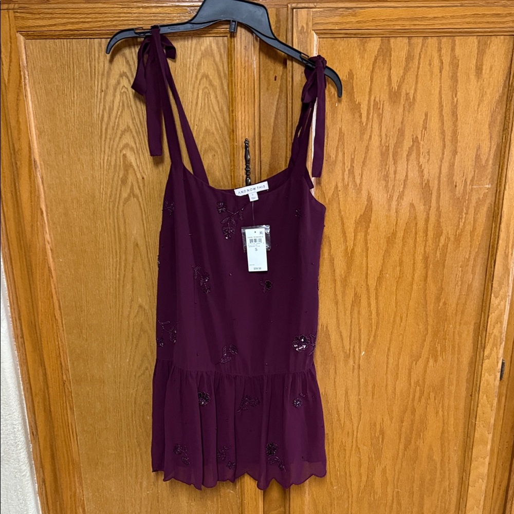 Tie-Shoulder Plum Sequin Mini Dress